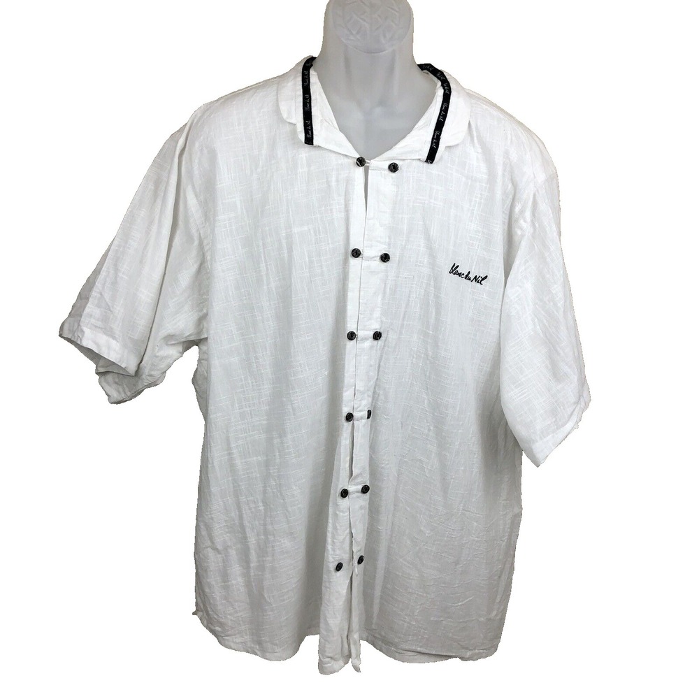 BLANC DU NIL Shirt Mens 4XL White Short Sleeve Button Front Accent Summer Safari